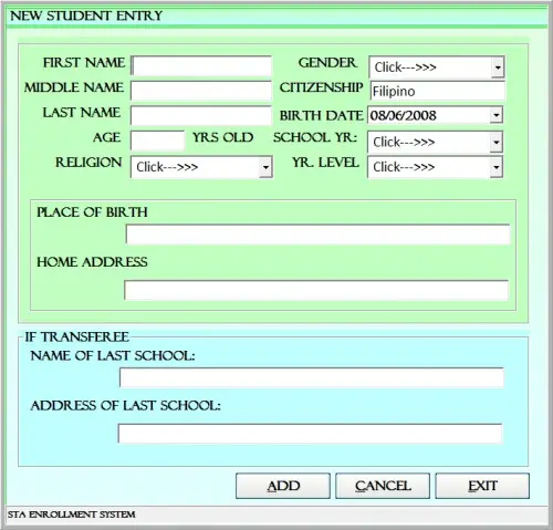 Enrollment system database structure